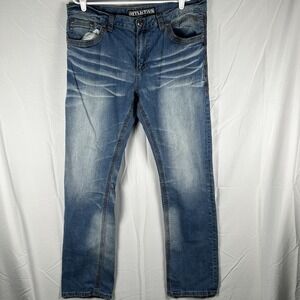 Affliction Jeans Mens 38x34 Blue Ace Black Premium Straight Leg Embroidered